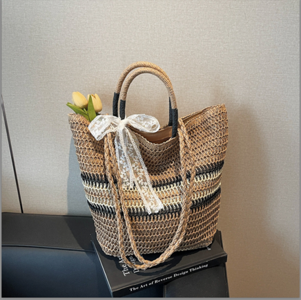Light Brown Vintage Woven Straw Tote Bag
