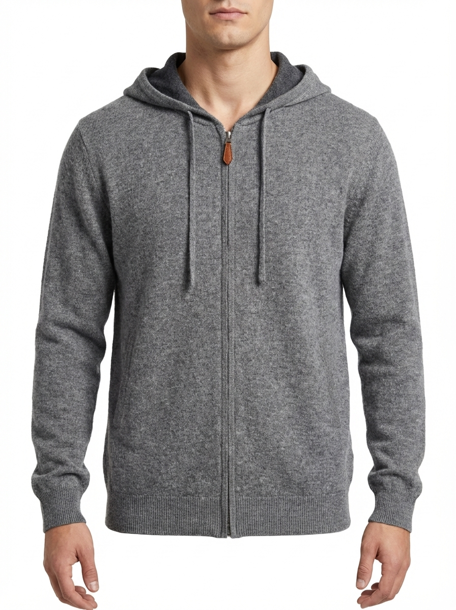 Cashmere Cardigan With Hoodie LT.GREY