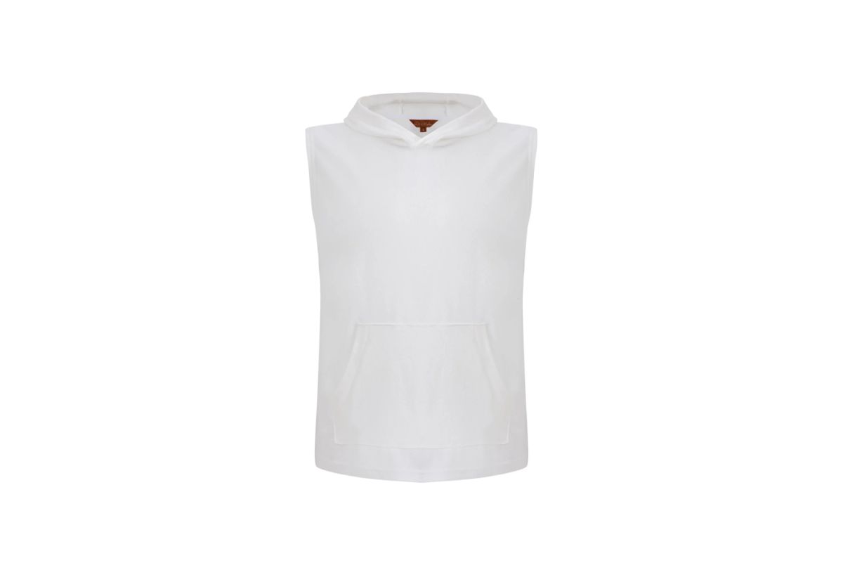 White Sleeveless Towel Hoodie