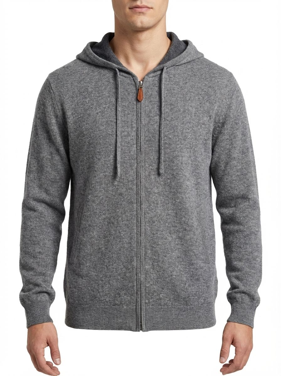 Cashmere Cardigan With Hoodie LT.GREY